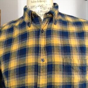 The Foundry Supply Co Flannel Shirt Mens LT Yellow Blue Plaid Cotton Hunting